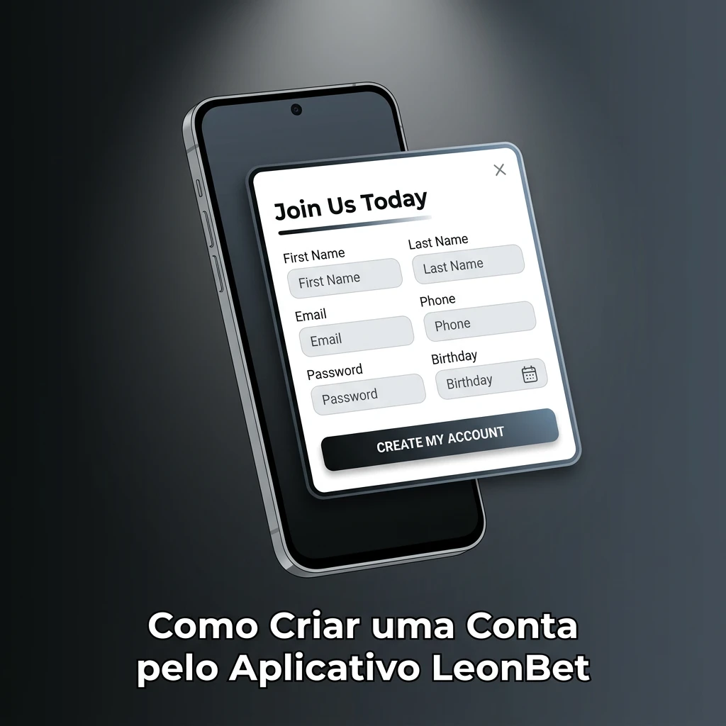 Tela de cadastro no aplicativo LeonBet para smartphone, exibindo os 4 passos para criar uma nova conta.