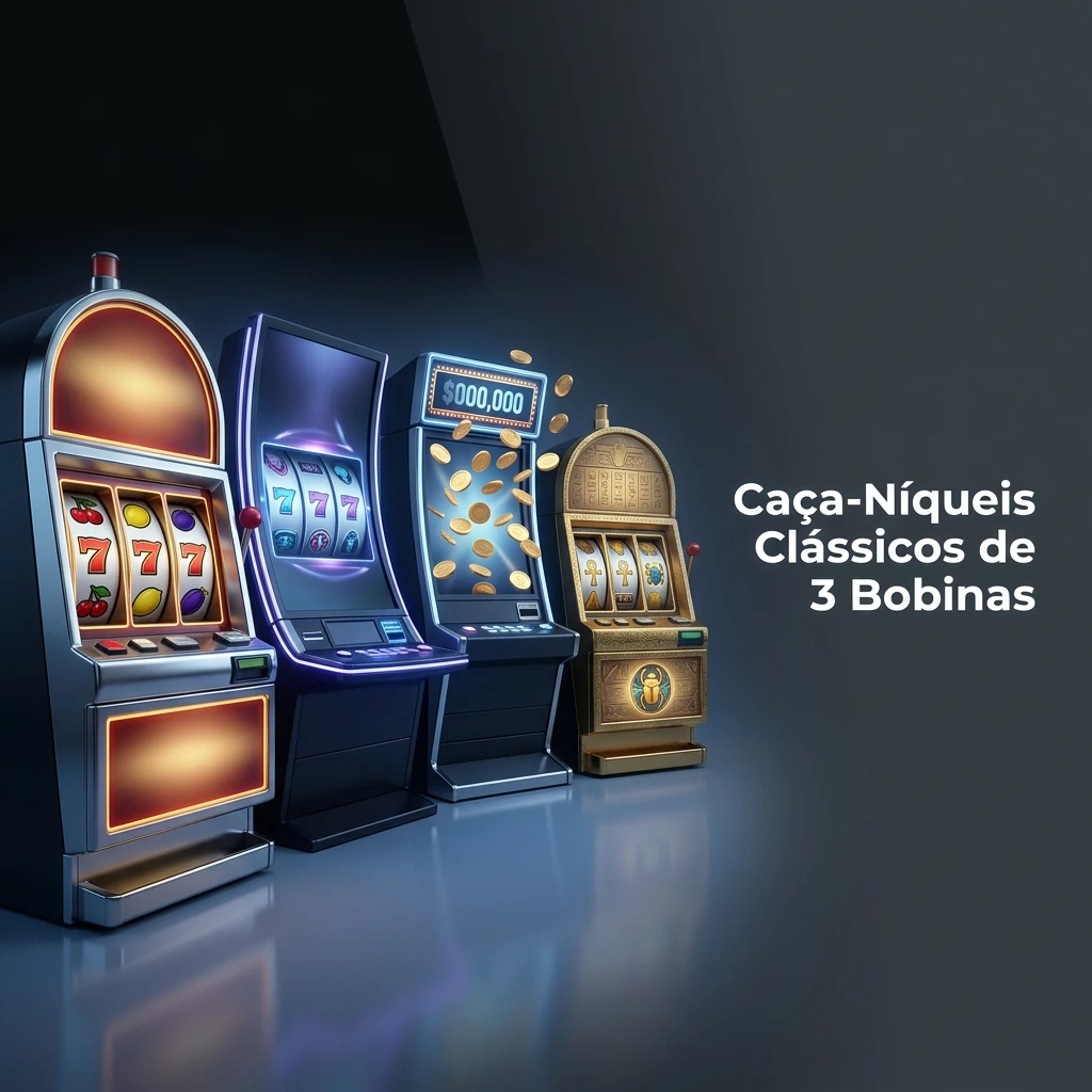 Máquina caça-níqueis clássica de 3 bobinas estilo Las Vegas, exibindo símbolos nostálgicos de frutas, sinos e números.