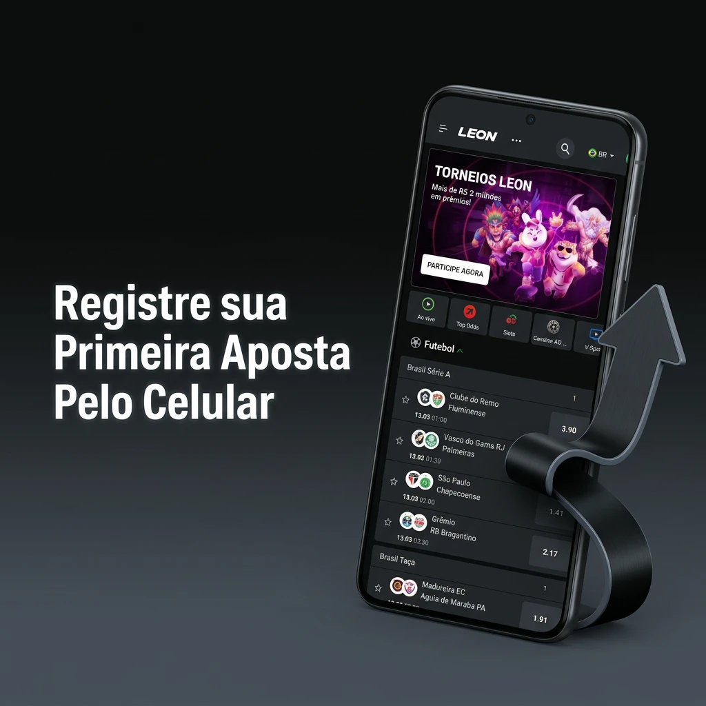 Tela de celular exibindo menu de esportes e boletim de apostas para registrar o primeiro palpite.