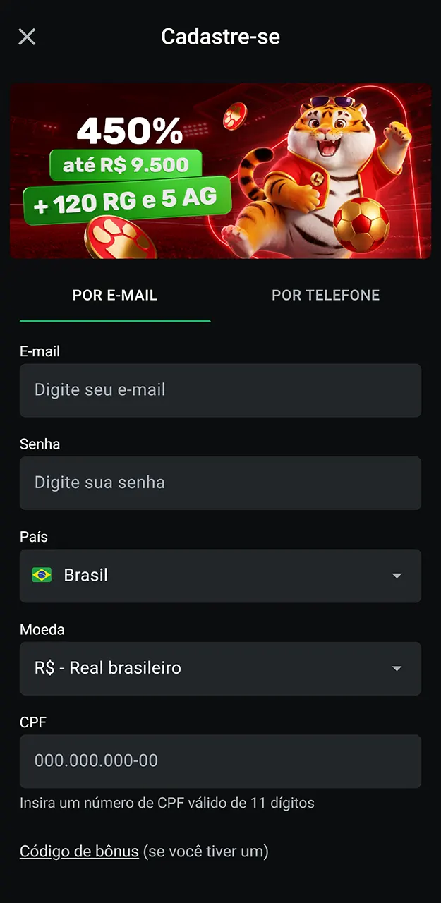 Escolha o método que for mais conveniente para você e cadastre-se no aplicativo LeonBet.