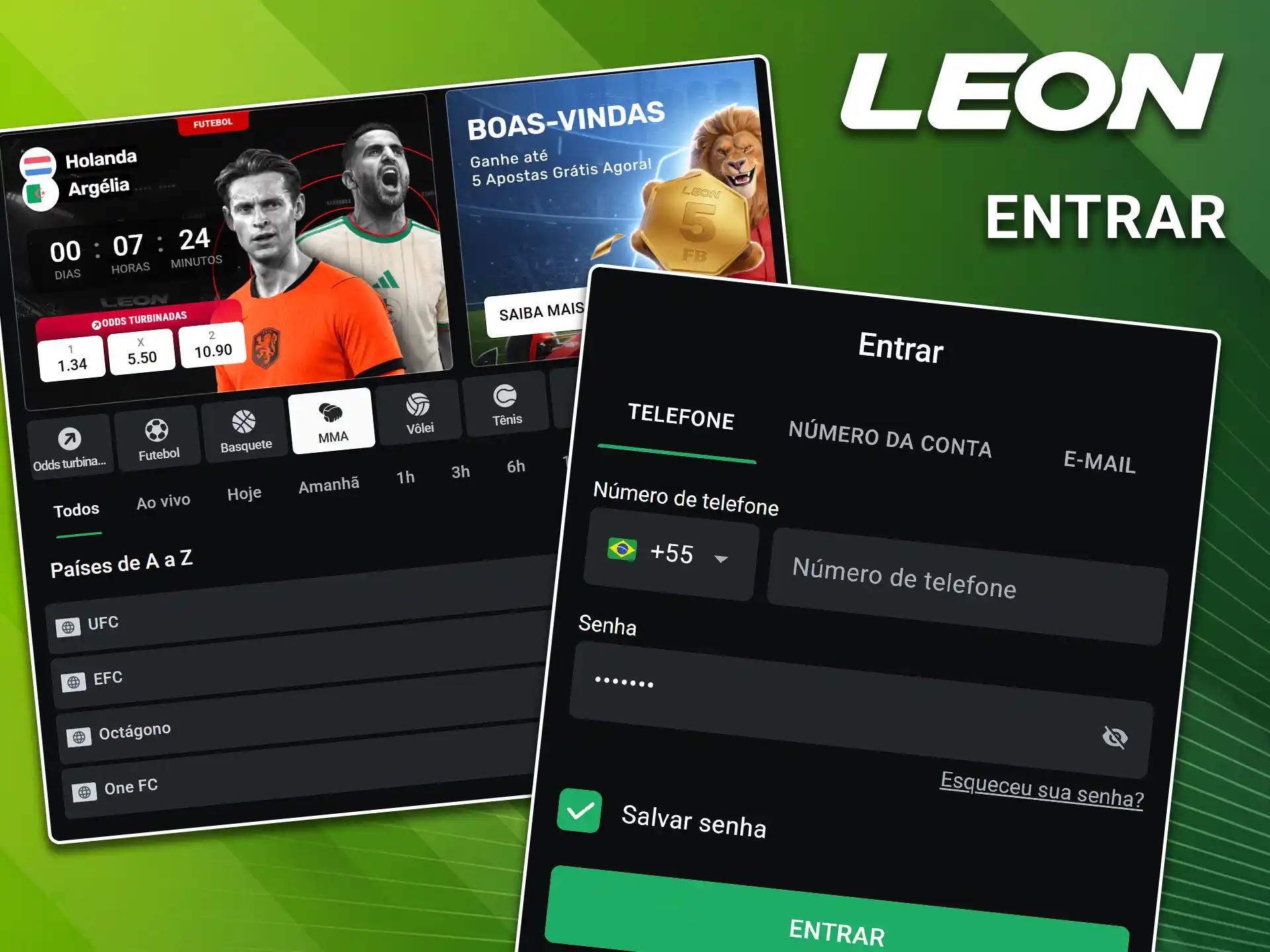 Insira as suas credenciais de usuário para garantir o acesso imediato ao perfil na LeonBet.