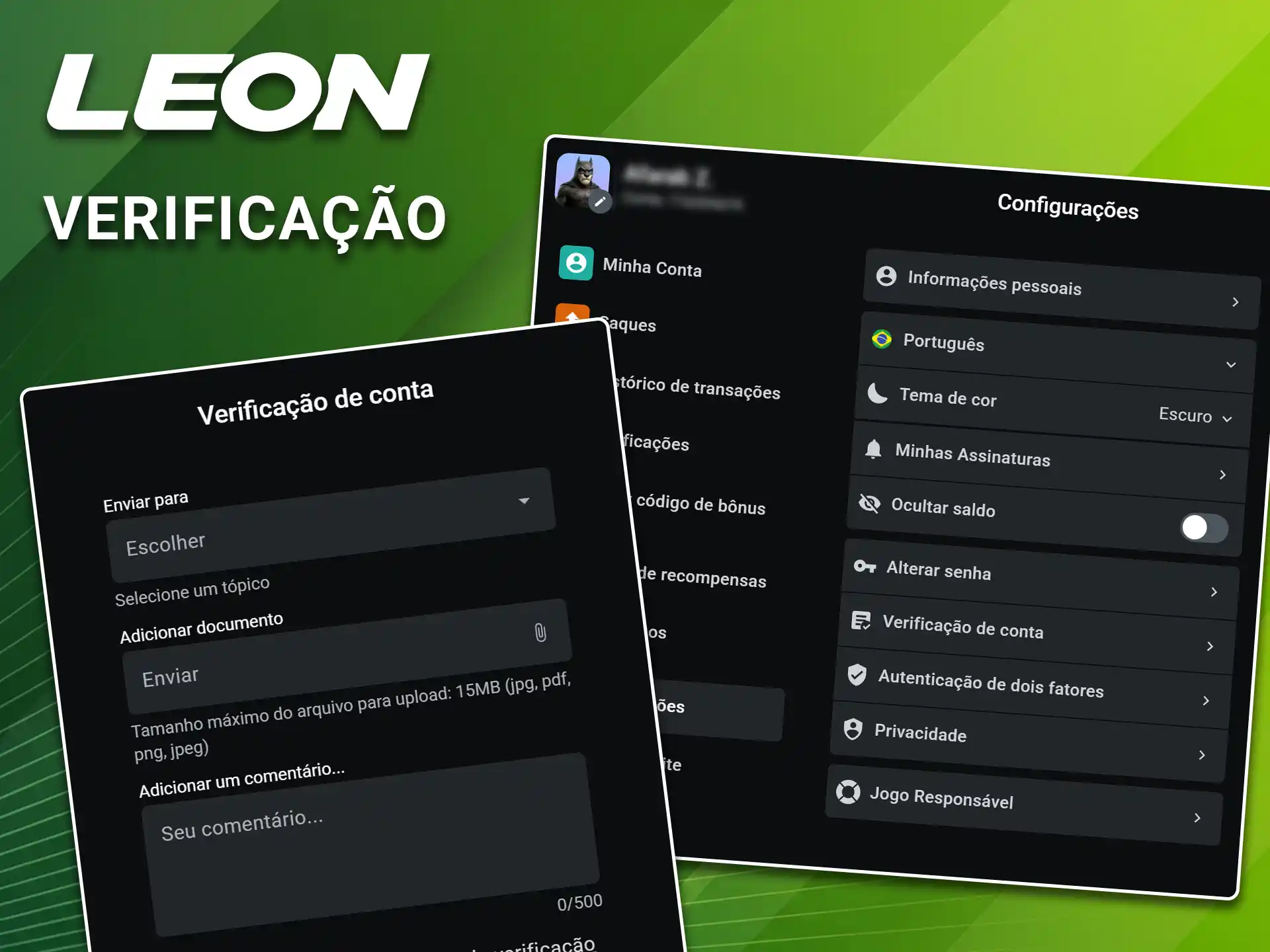 Envie os documentos necessários para concluir a verificação de identidade simplificada na LeonBet.